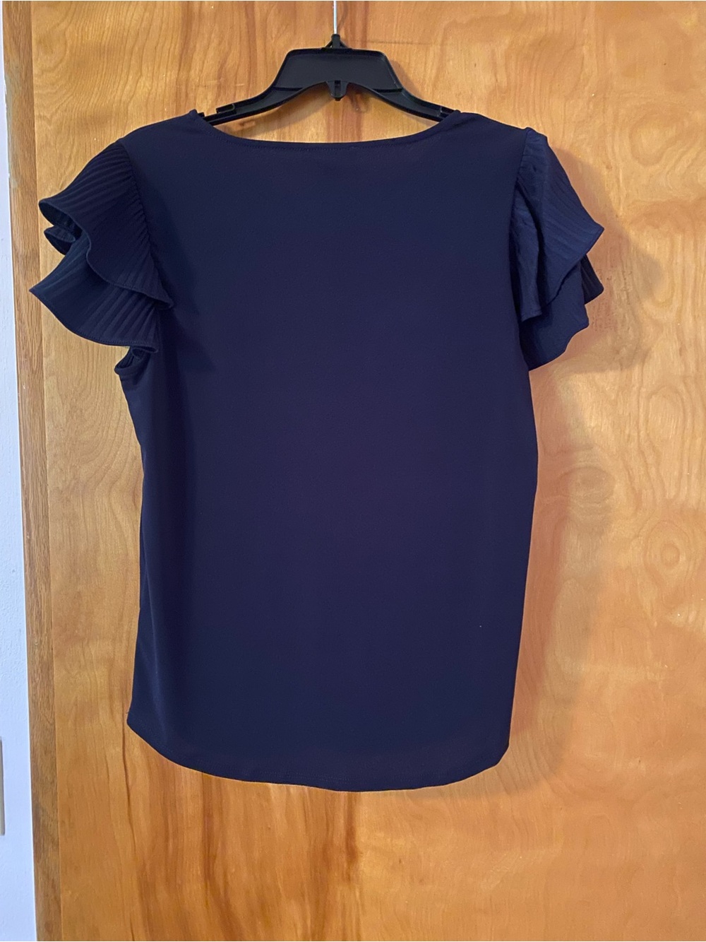 Adrianna Papell Navy Ruffle Sleeve Blouse - Picture 3 of 6